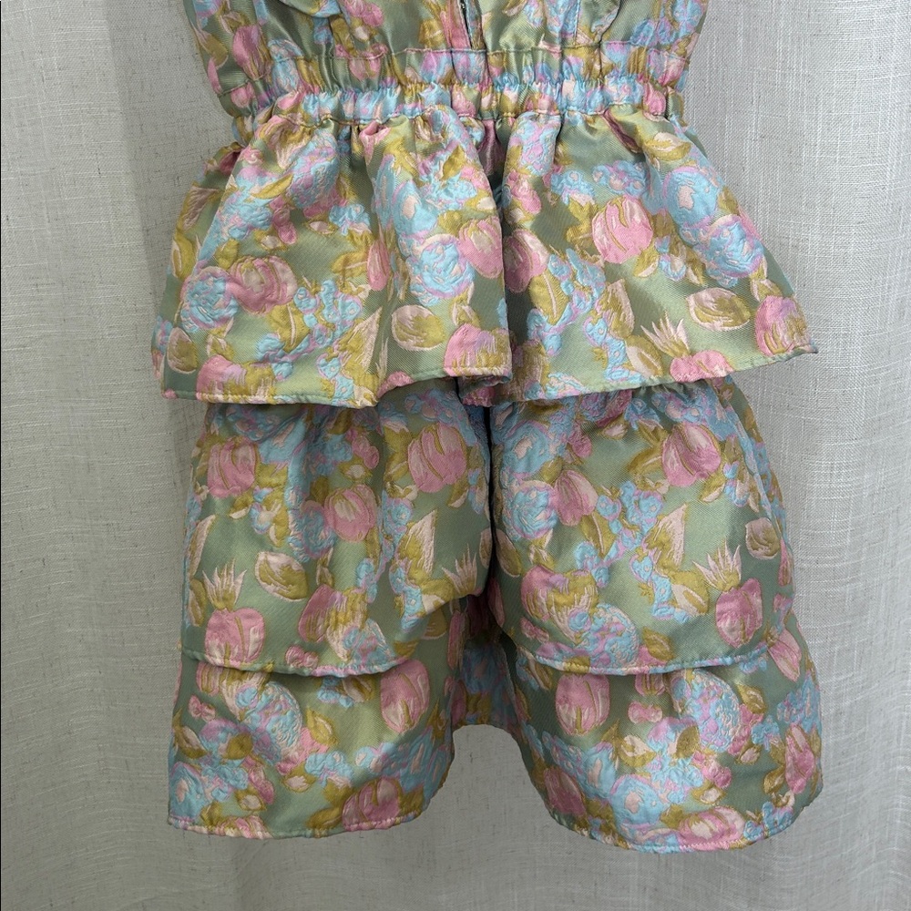 Buddy Love Jacquard Floral Ruffle Tiered  Dress in Sage Green and Pastel Pink - Picture 7 of 15